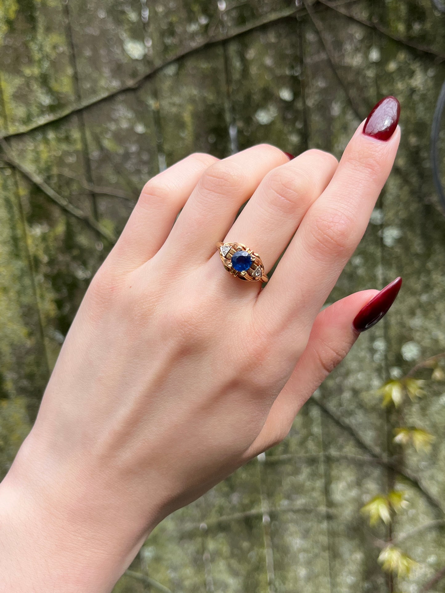 Vintage Art Deco 14K, Sapphire & Diamond Ring