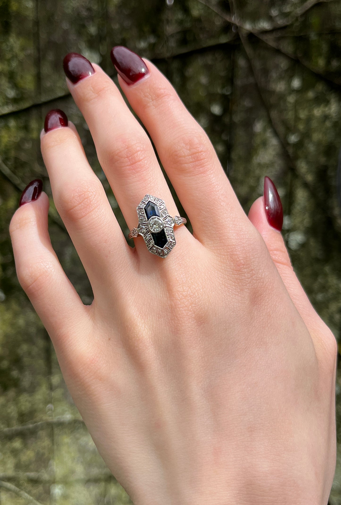 Sold Art Deco 18K, Platinum, Diamond & Sapphire Ring