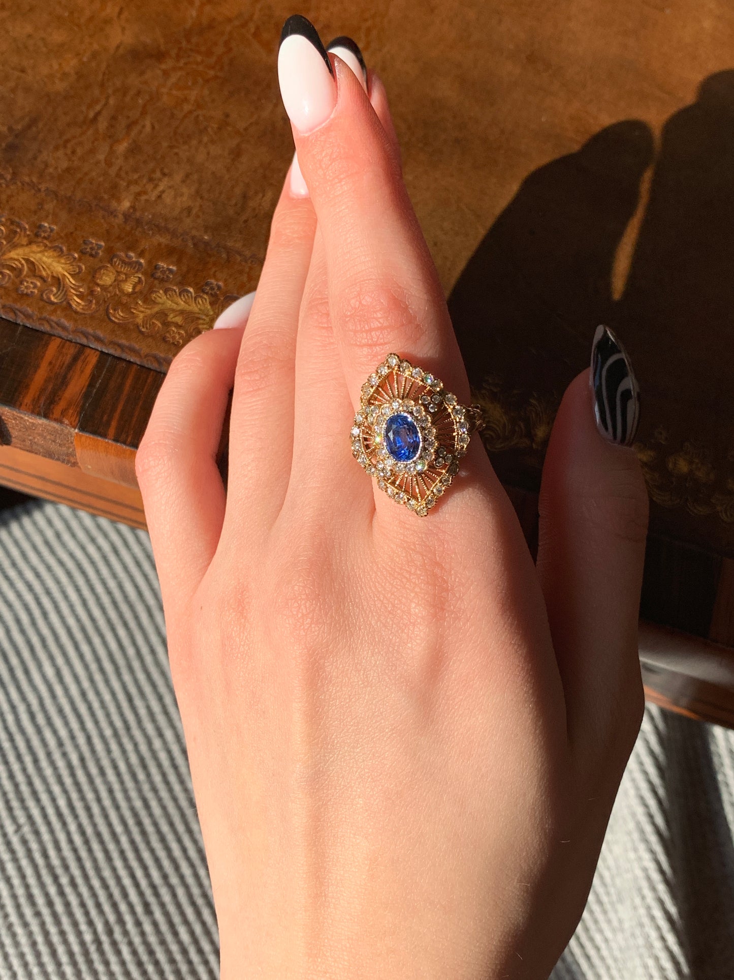 Vintage 18K, Sapphire & Diamond Cocktail Ring