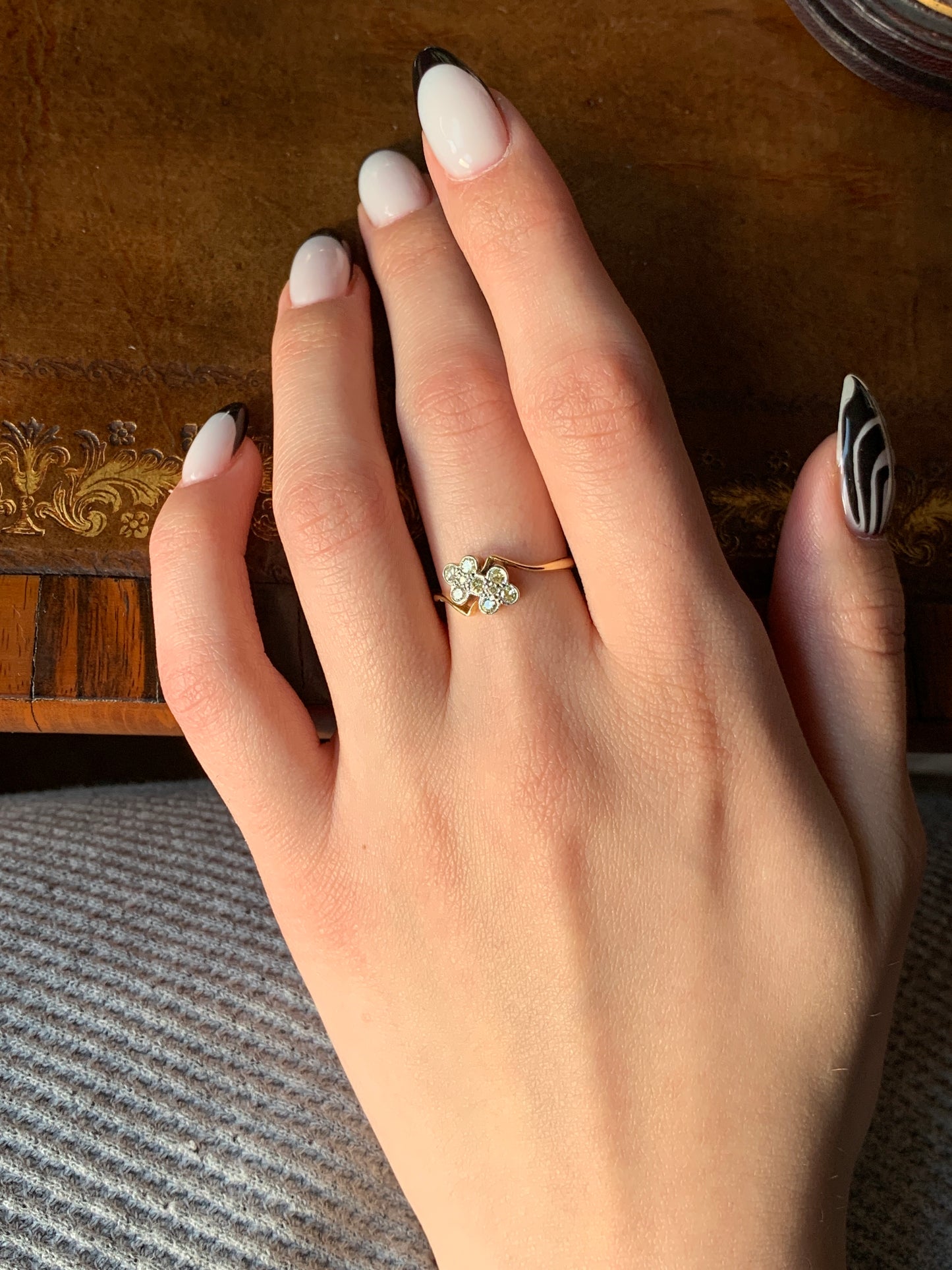 Antique 18K, Platinum & Yellow Diamond Clover Ring