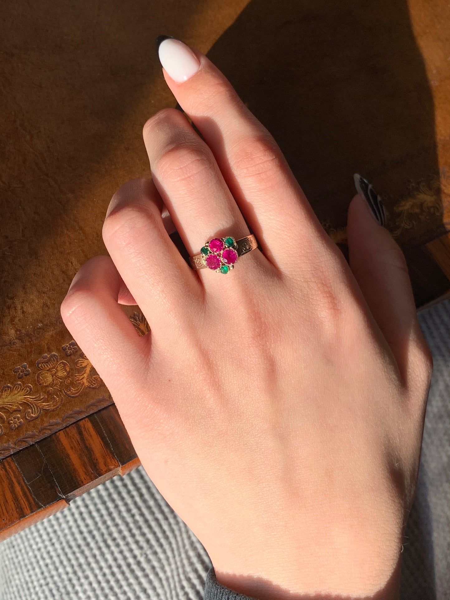 SOLD Antique 9K, Ruby & Emerald Ring