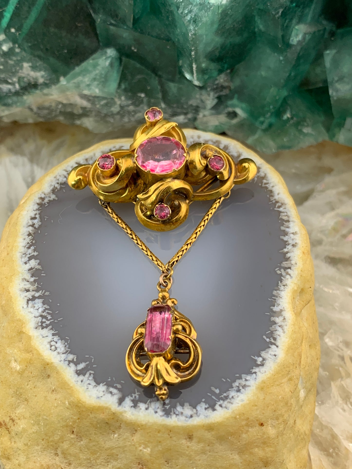 SOLD Antique Georgian 15-16K & Imperial Pink Topaz & Pink Tourmaline Brooch/Pendant