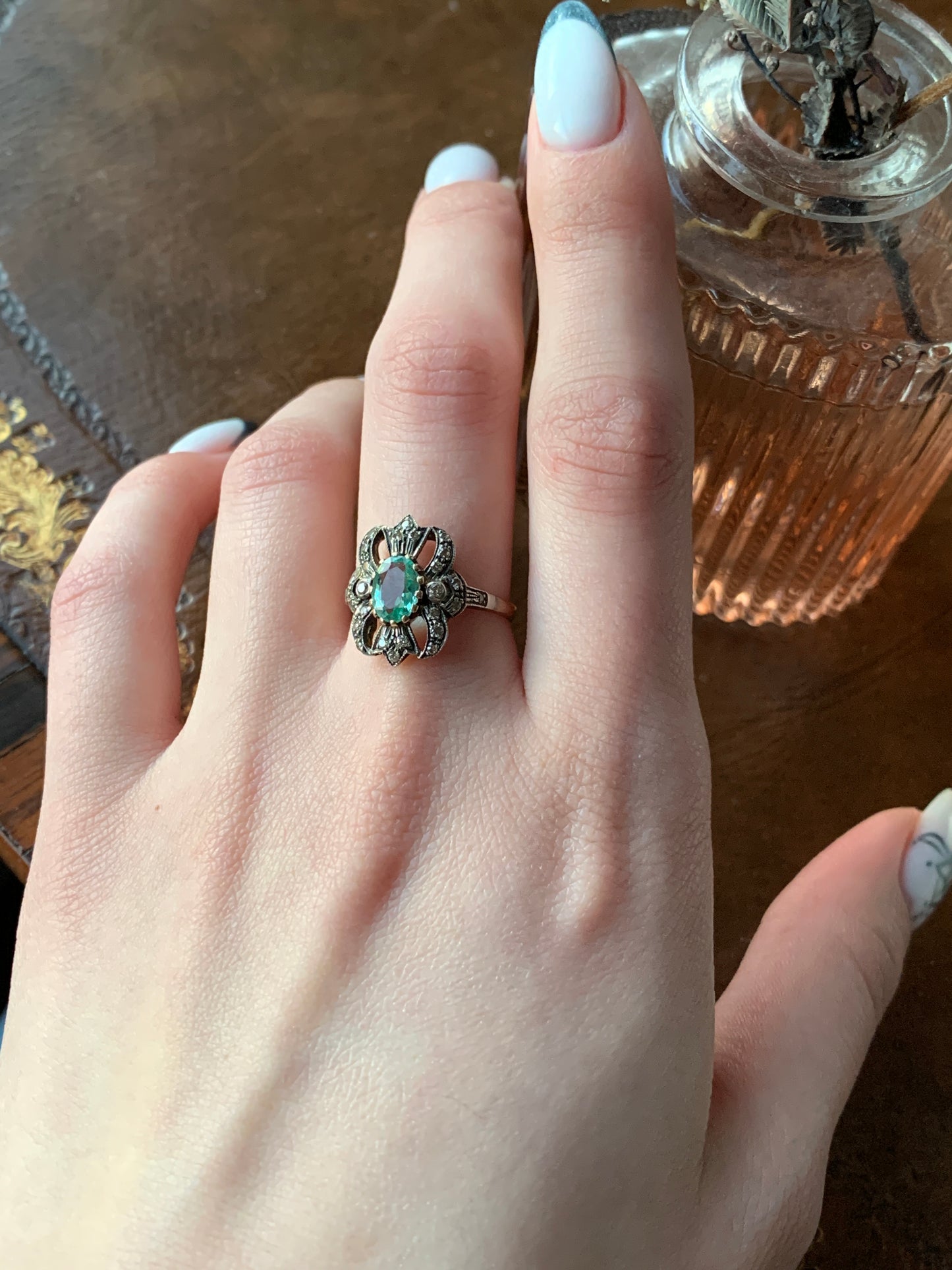 SOLD Antique Edwardian 18K, Diamond & Emerald Ring