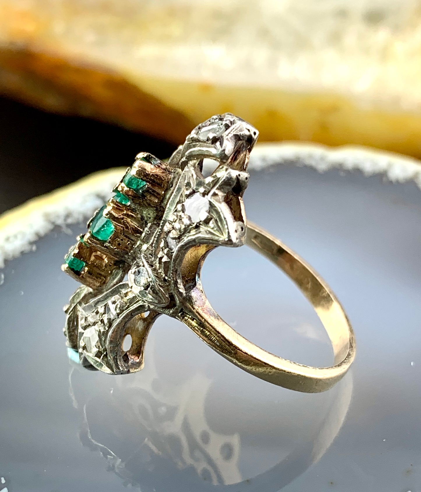 Estate 14K, Diamond & Emerald Ring