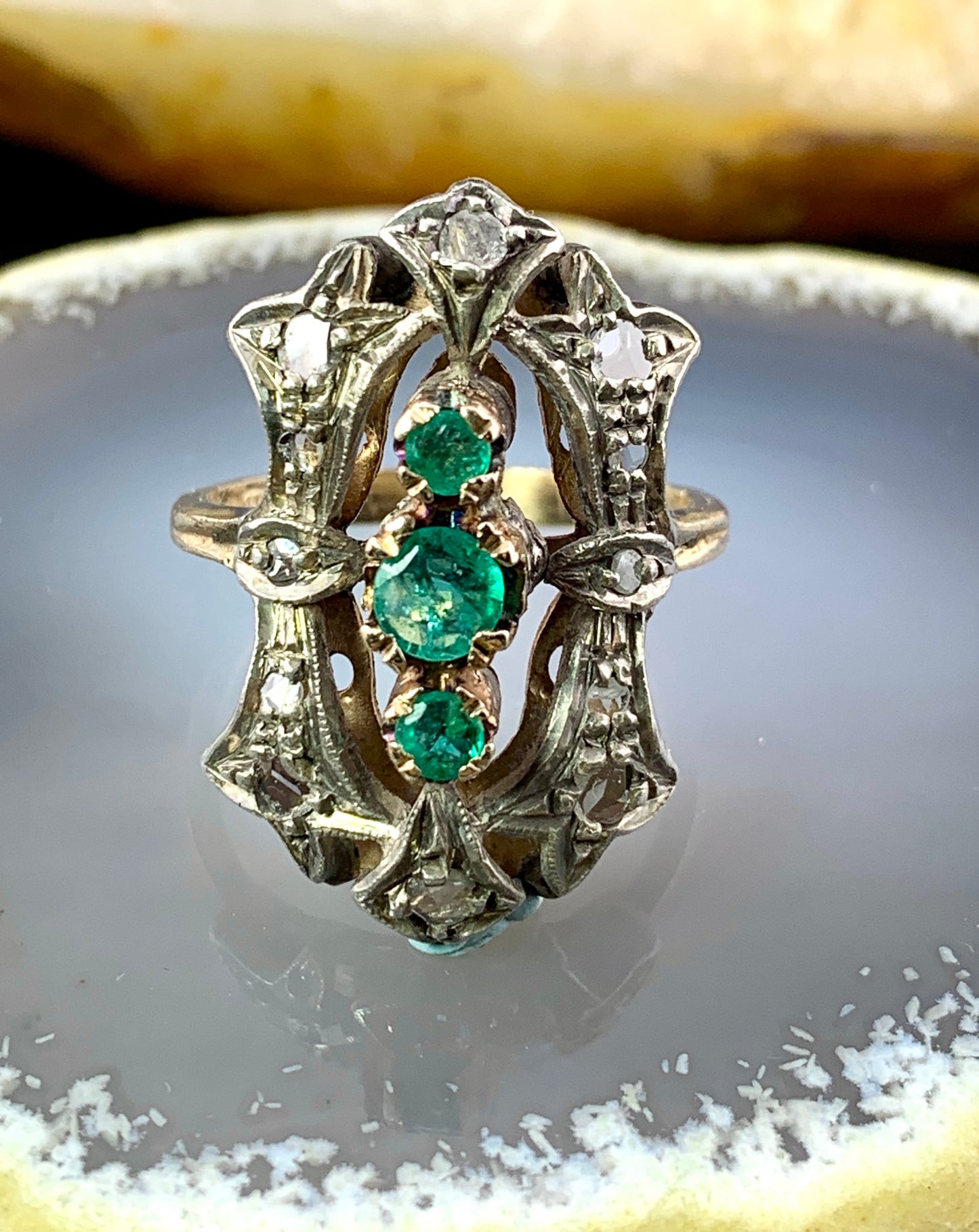 Estate 14K, Diamond & Emerald Ring