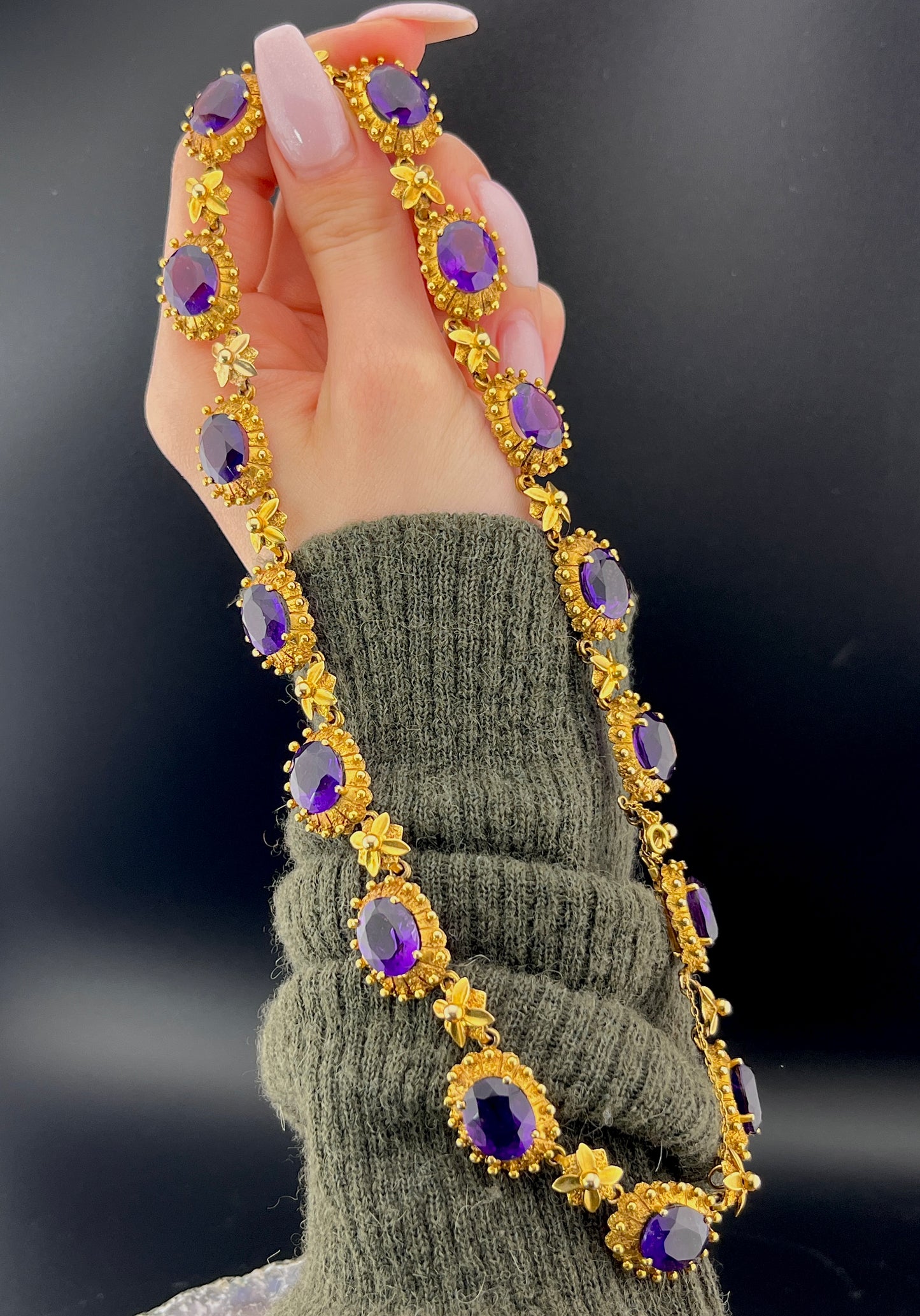 Vintage Antique Revival 9K & Amethyst Demi-Parure