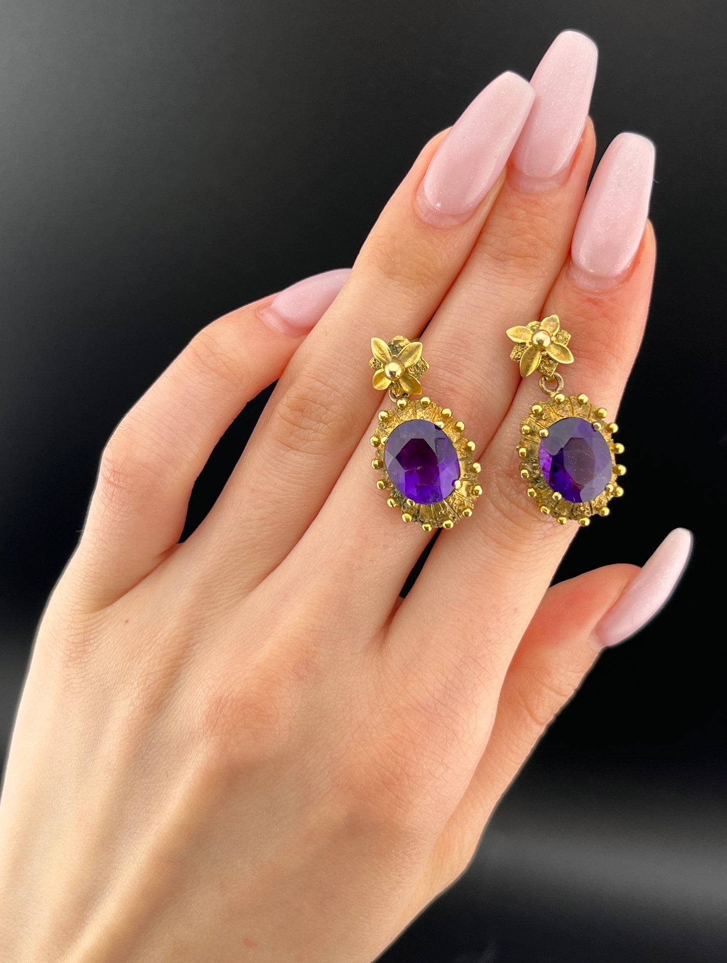 Vintage Antique Revival 9K & Amethyst Demi-Parure