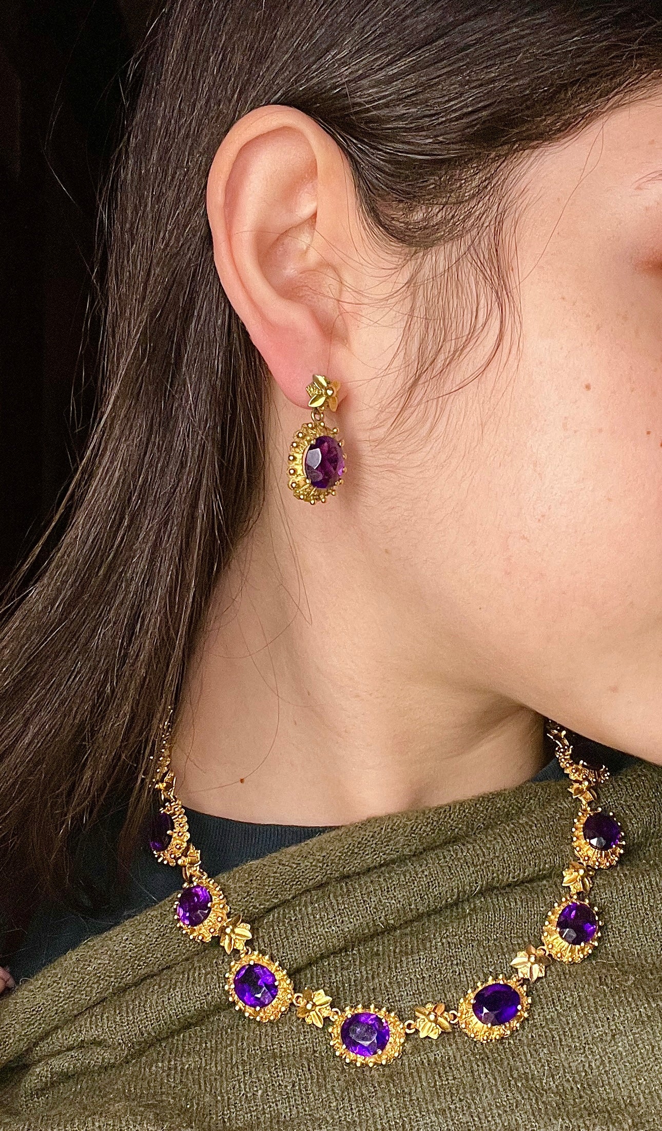 Vintage Antique Revival 9K & Amethyst Demi-Parure