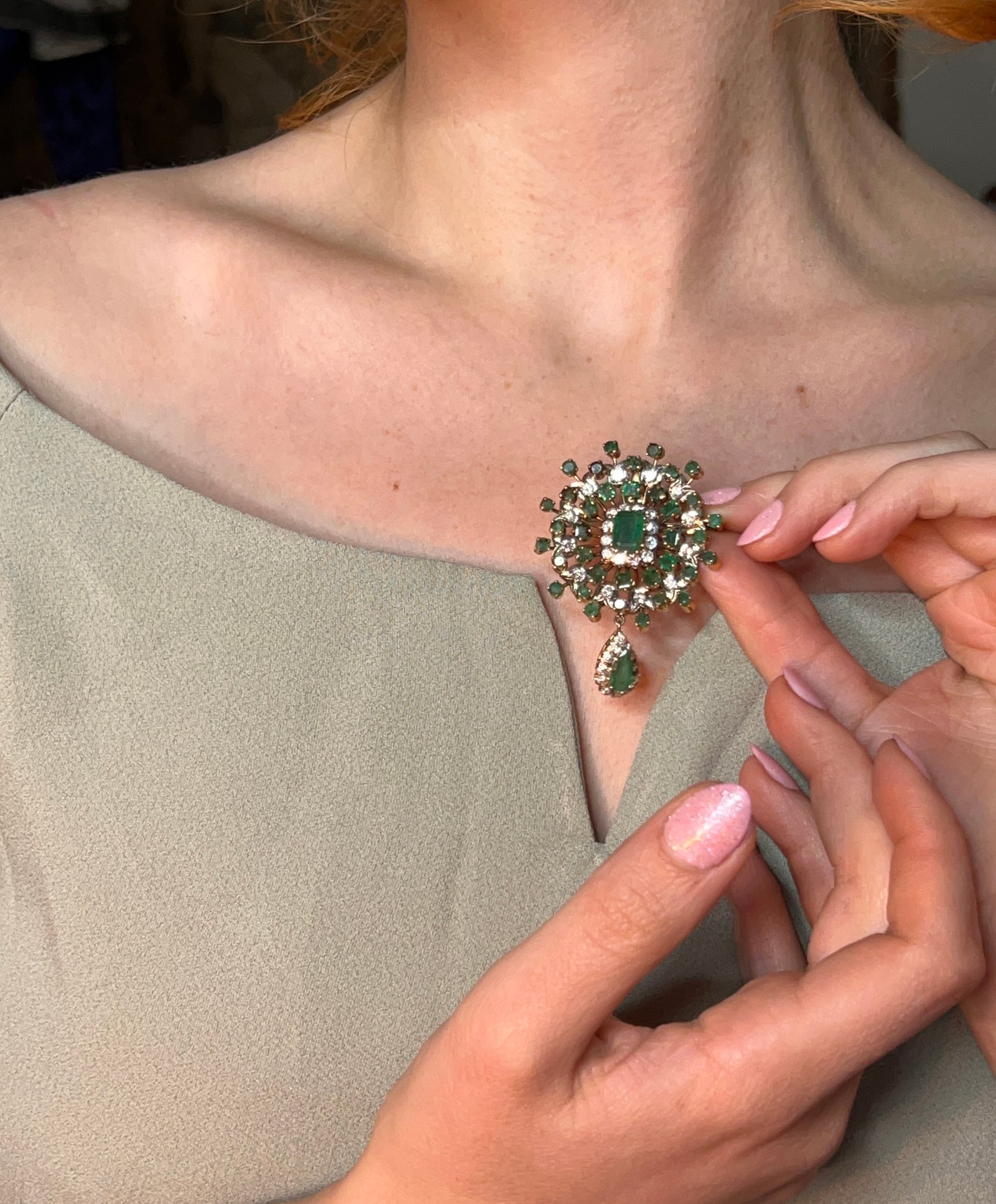 SOLD Antique 18K, Diamond & Emerald Brooch/Pendant