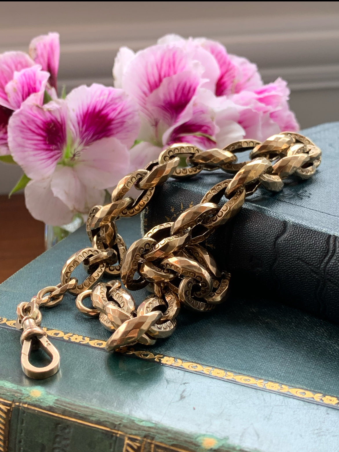 Antique 9K Gold Faceted Cable Chain