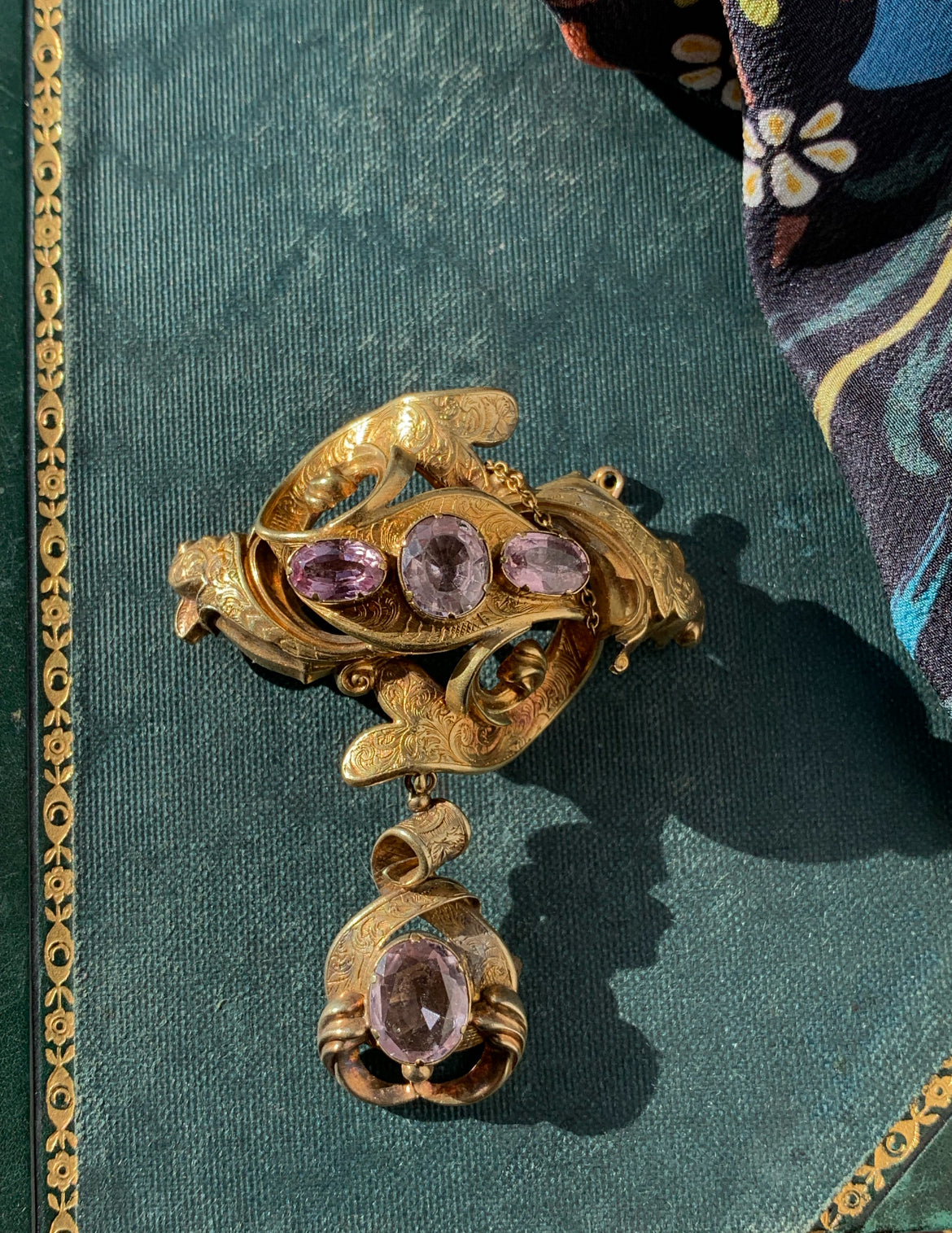 Antique Archeological Revival 15K & Pink Topaz Brooch
