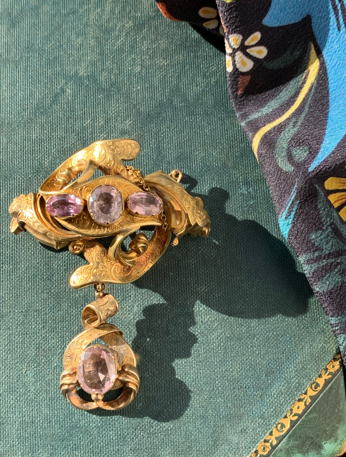 Antique Archeological Revival 15K & Pink Topaz Brooch
