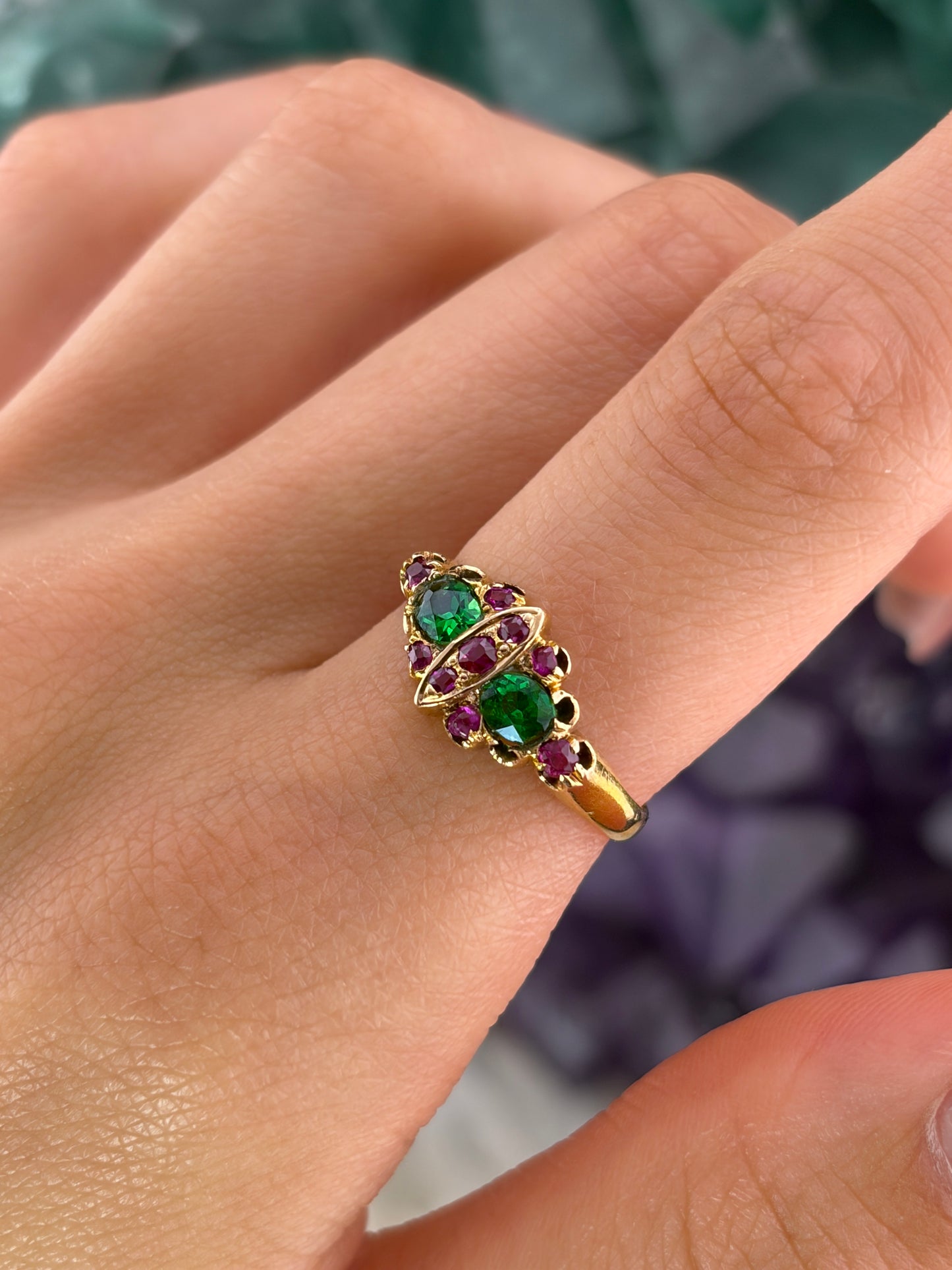 Antique English 15K, Demantoid & Ruby Ring