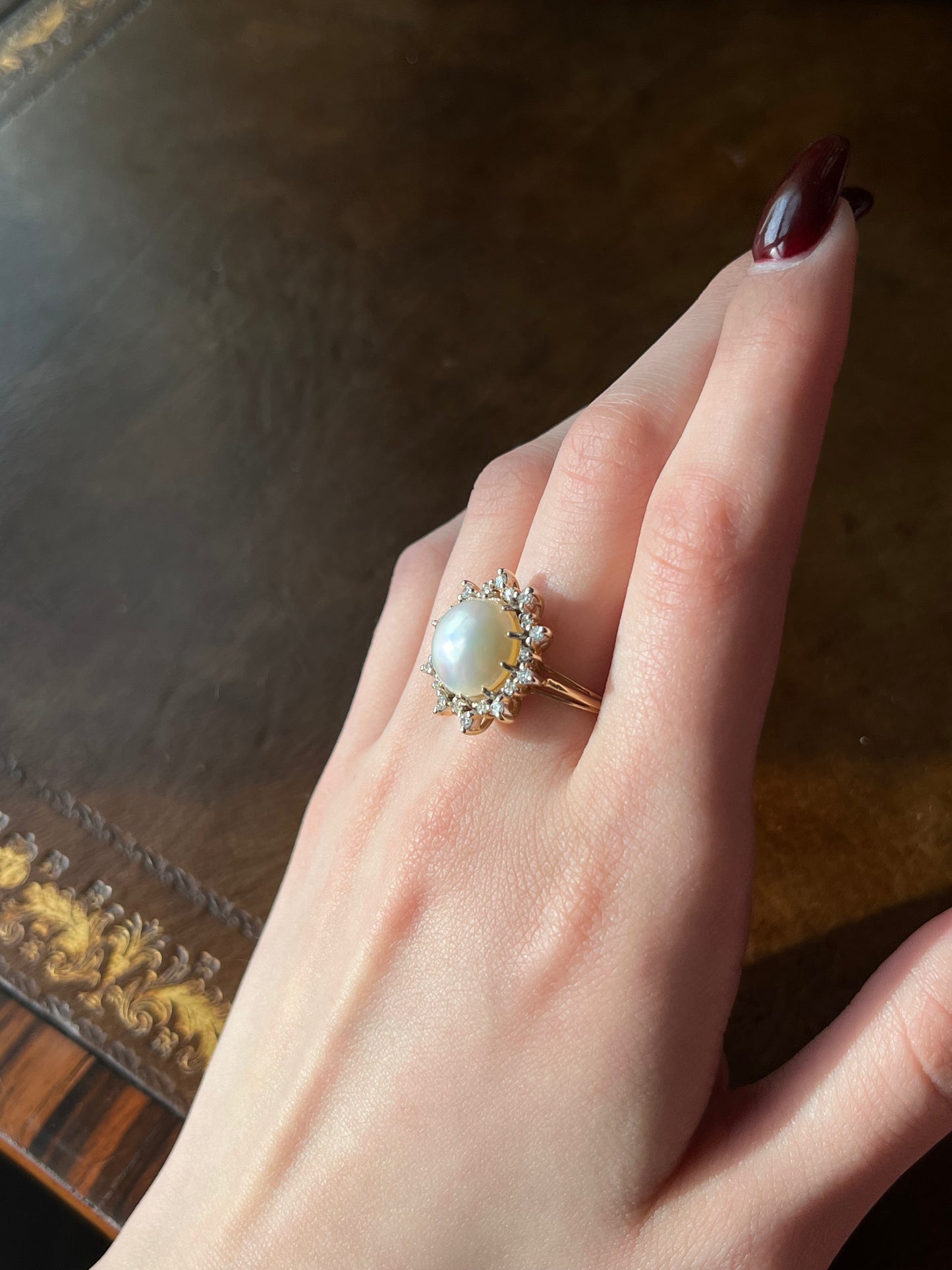 Vintage 14K, Diamond & Pearl Ring