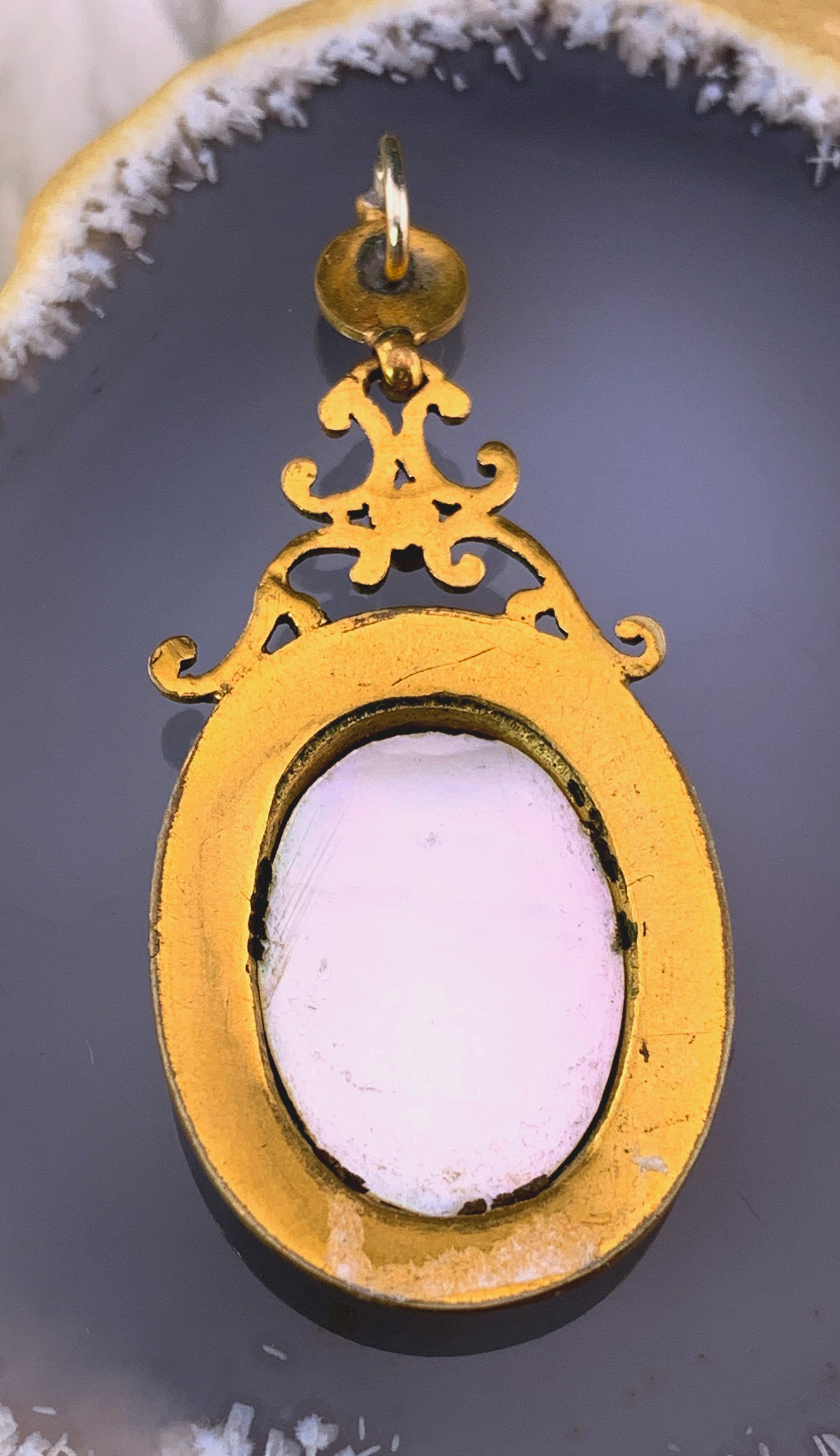 Antique French Vermeil, Pearl & Hand Painted Enamel Pendant