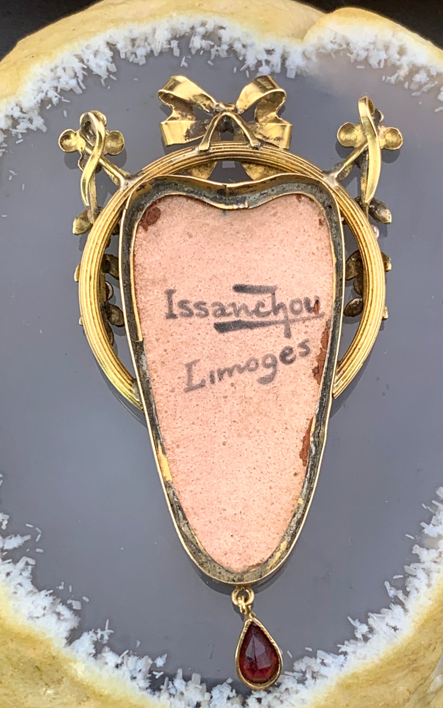 Antique French 18K, Enamel & Garnet Limoges Pendant