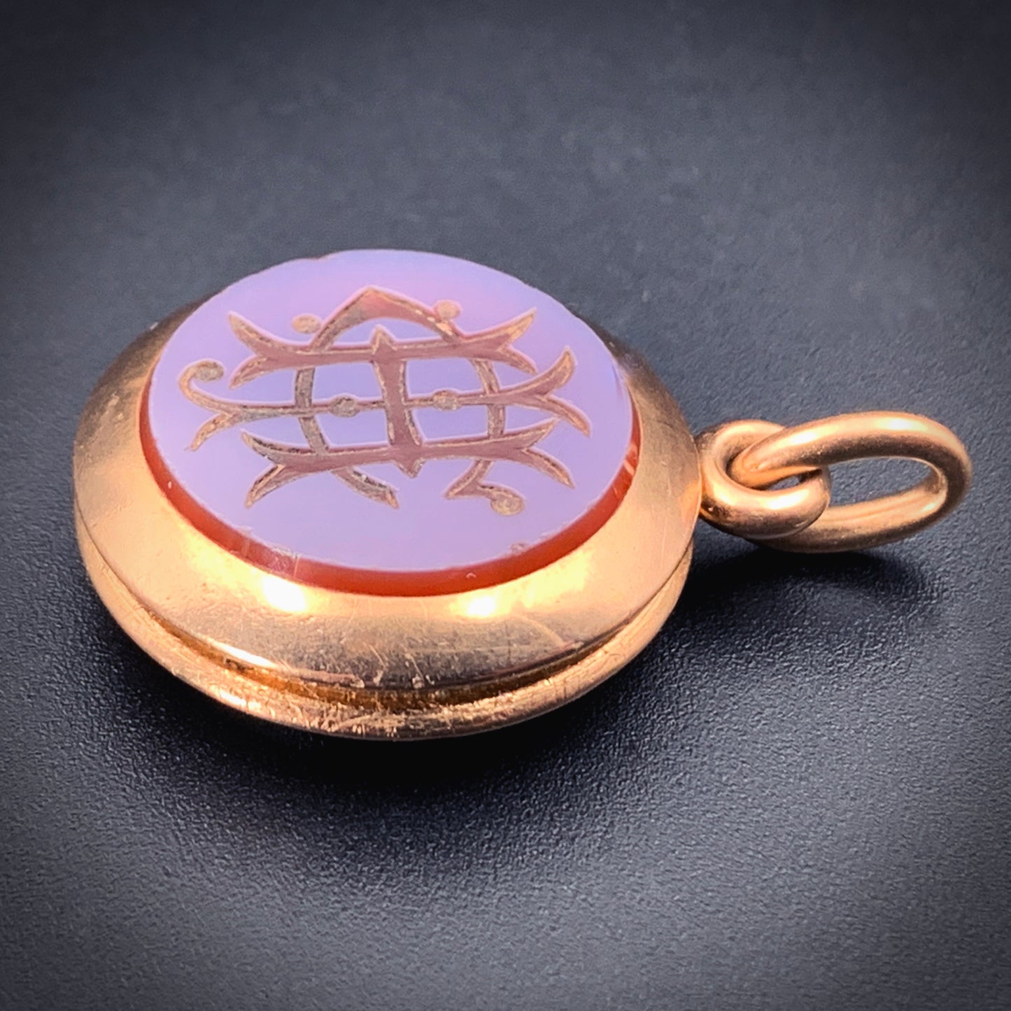 Antique 15K, Bloodstone & Carnelian Locket Watch Fob/Pendant
