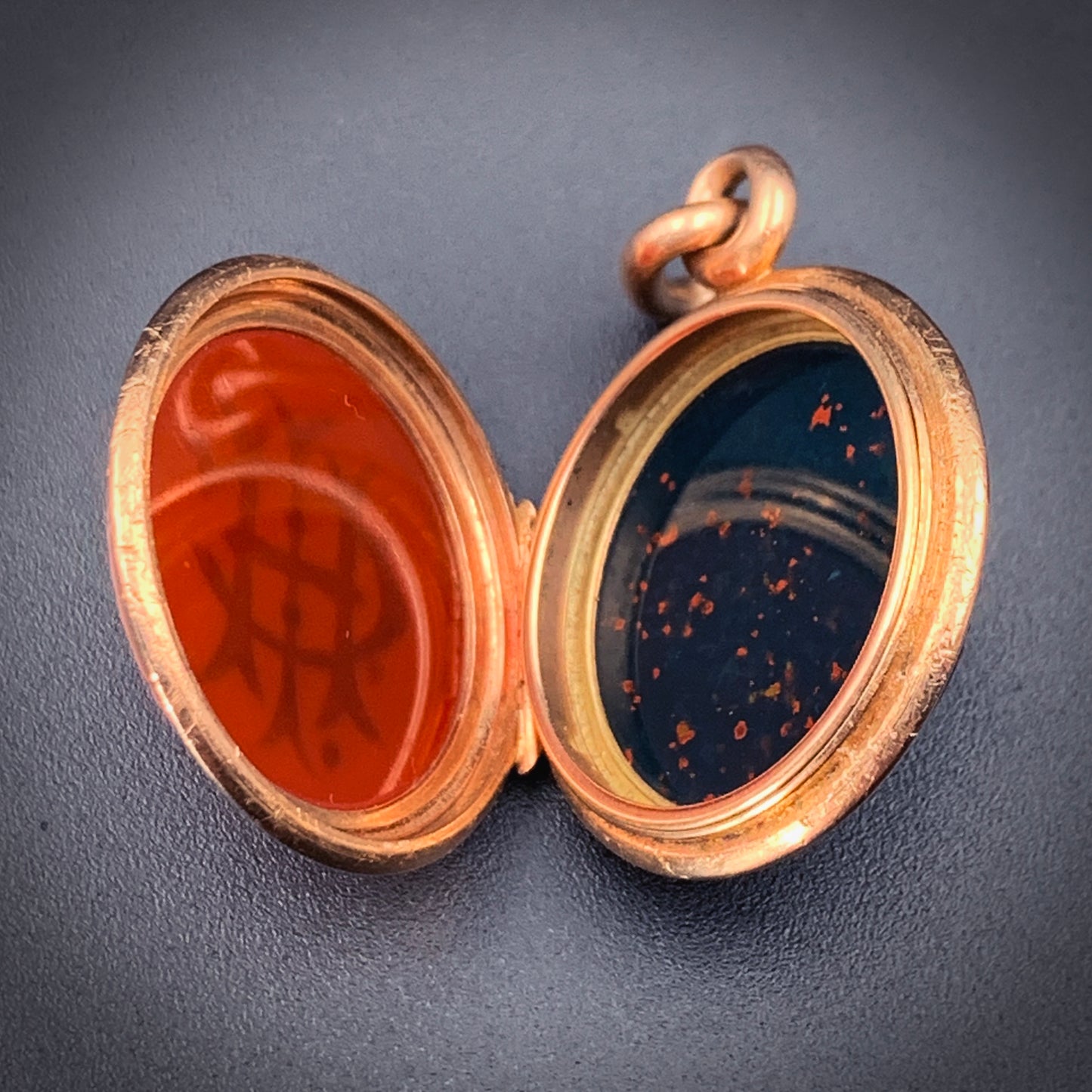 Antique 15K, Bloodstone & Carnelian Locket Watch Fob/Pendant