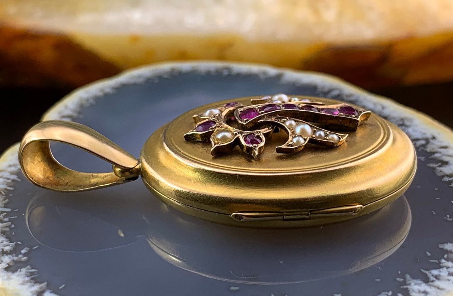 Antique 15K, Ruby & Pearl Locket Pendant