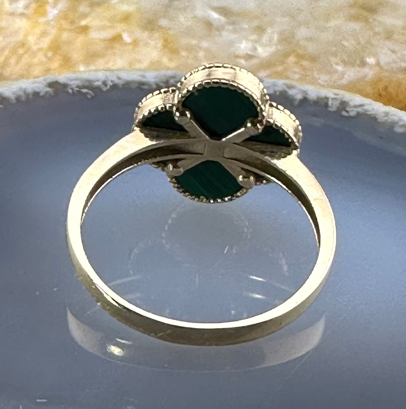 Vintage 14K, Diamond & Malachite Quatrefoil Ring