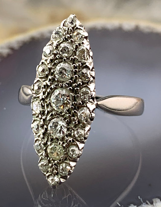 SOLD Antique French 18K & Diamond Navette Ring
