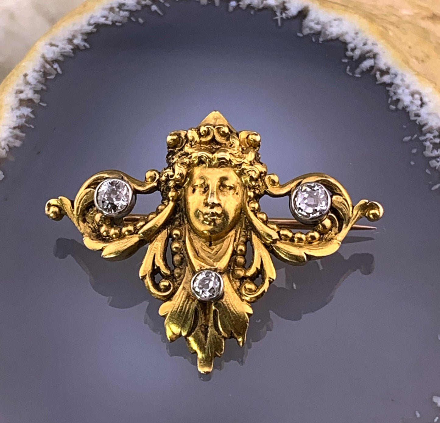Antique French Art Nouveau 18K & Diamond Brooch