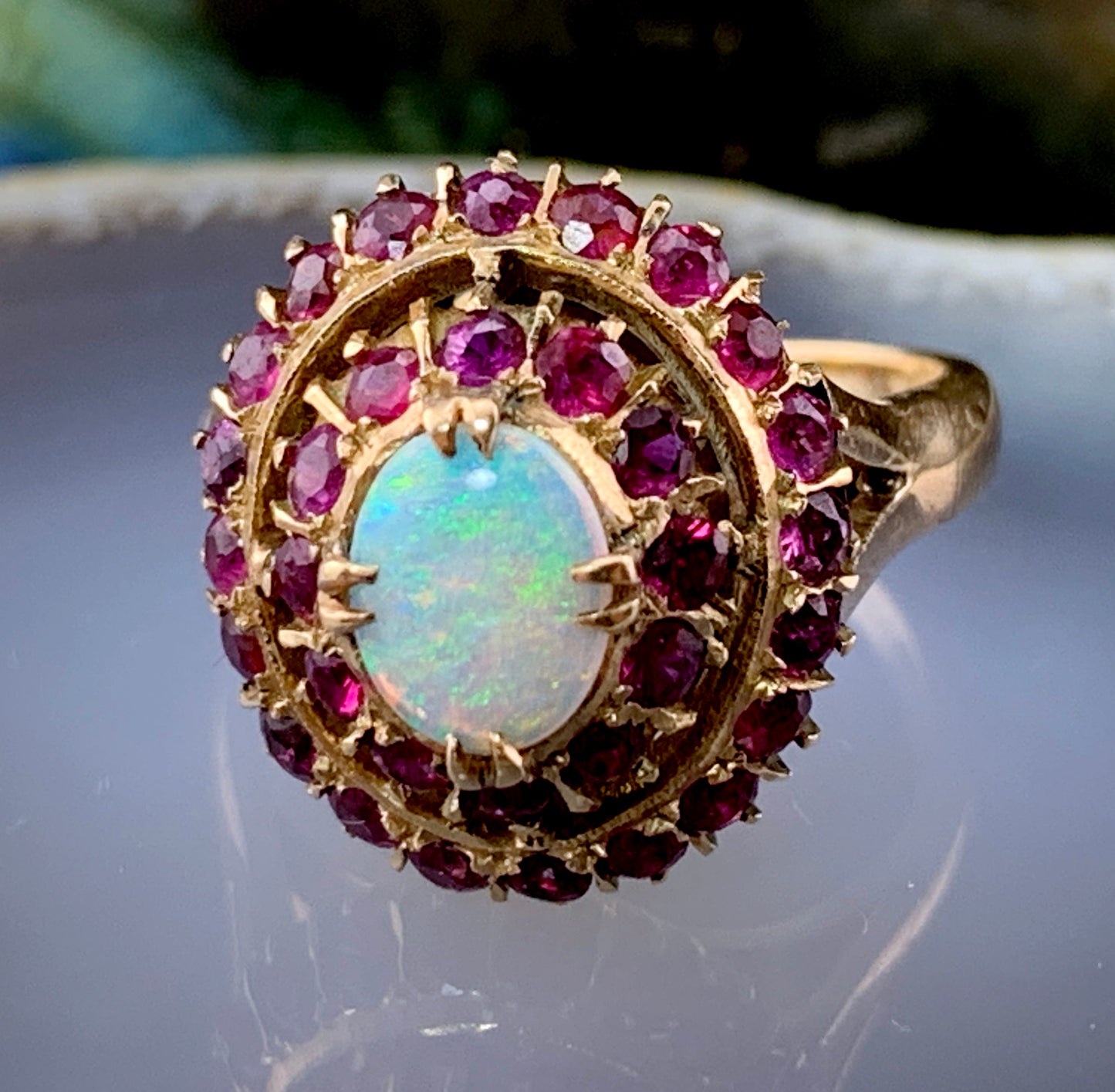 Vintage 18K, Ruby & Opal Cocktail Ring