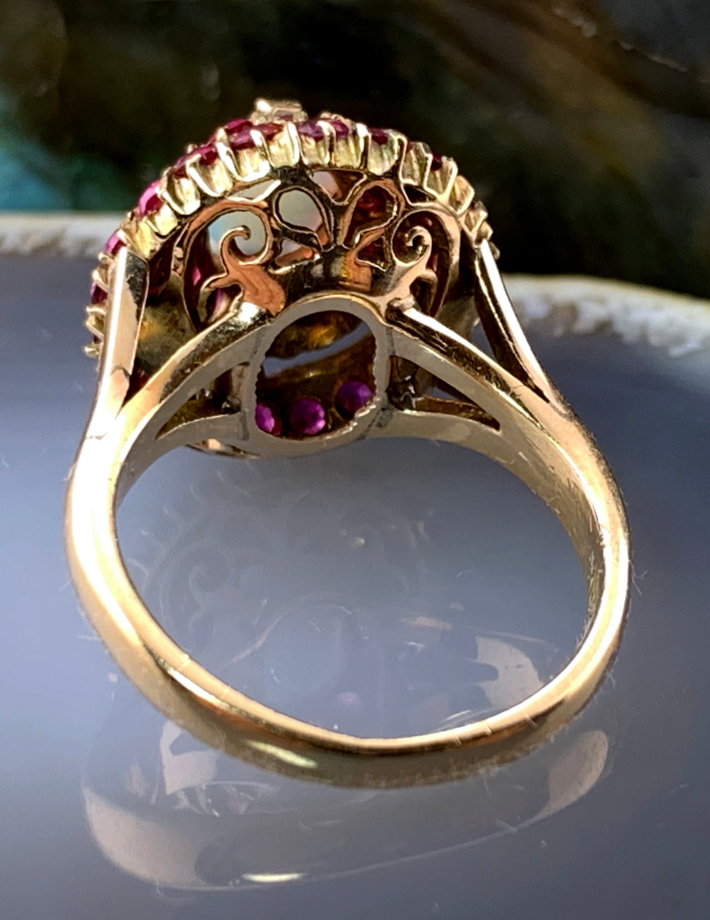 Vintage 18K, Ruby & Opal Cocktail Ring