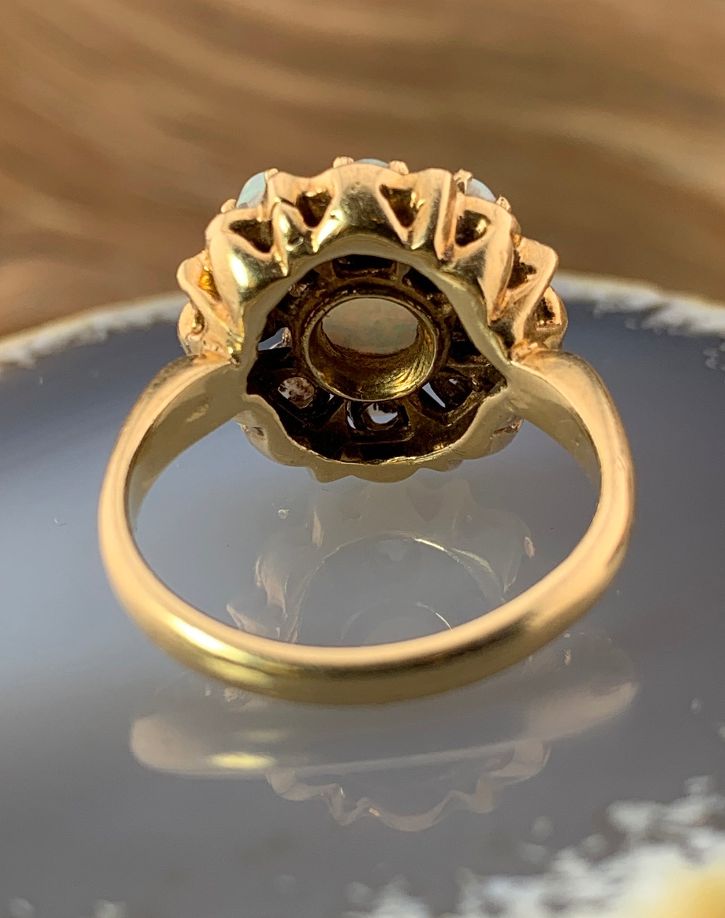 Estate 14K, Opal & Enamel Cluster Ring