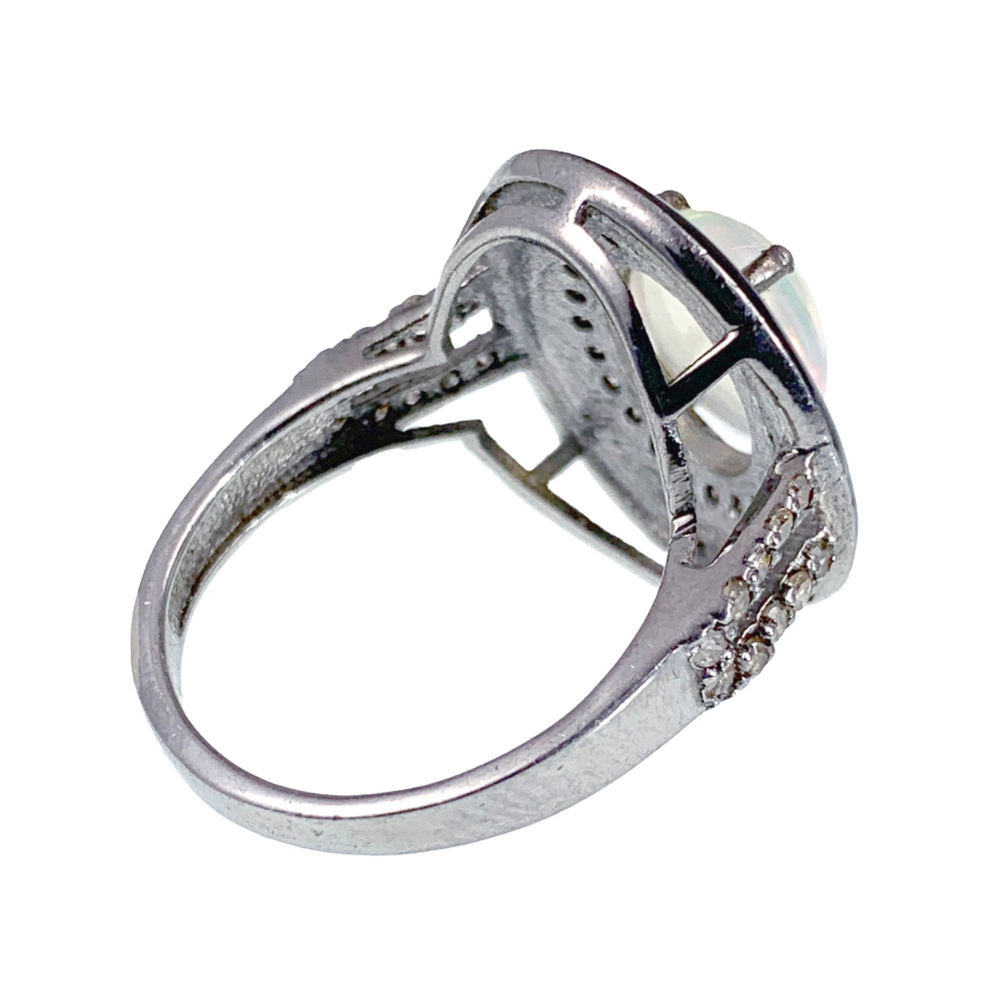 SOLD Vintage Silver, Opal, Diamond & Enamel Ring