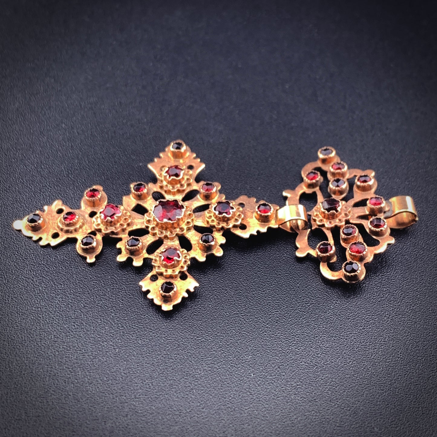Antique 10K & Red Paste Cross Pendant