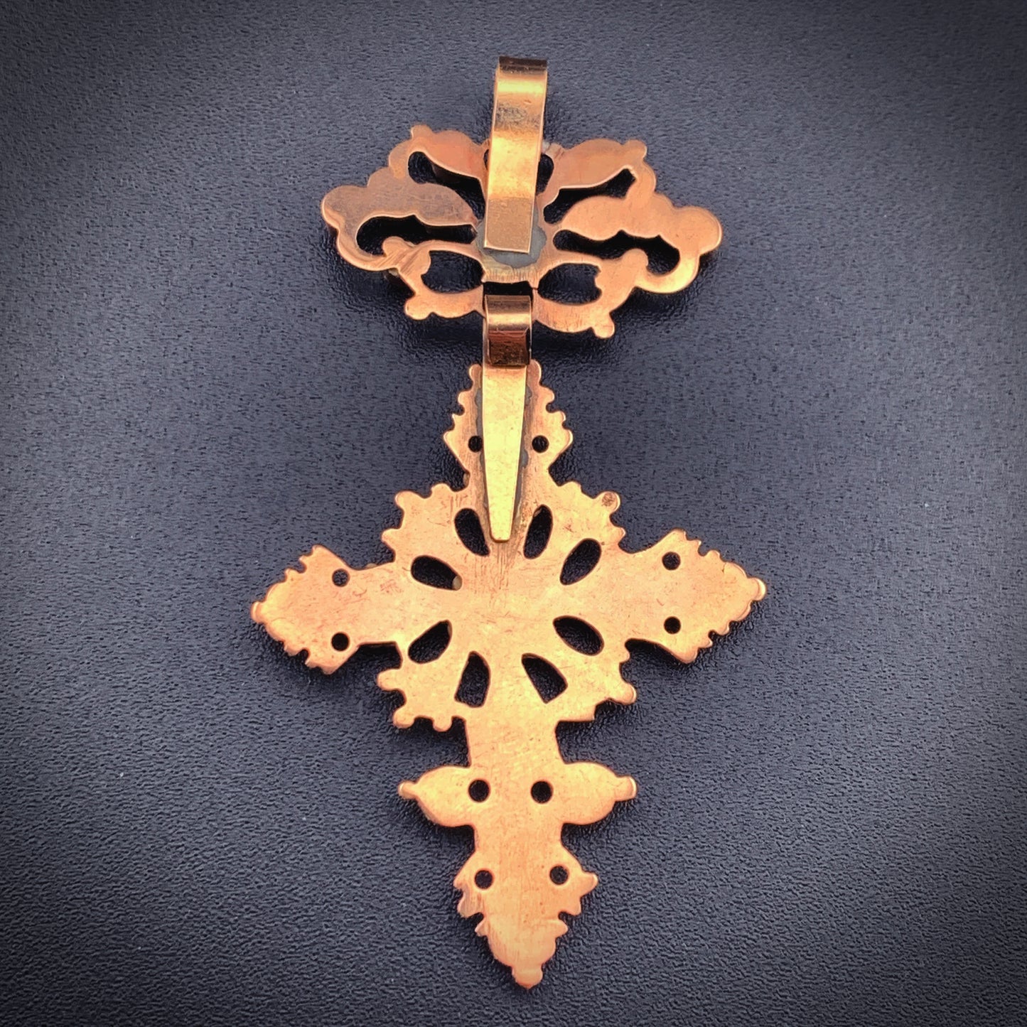 Antique 10K & Red Paste Cross Pendant