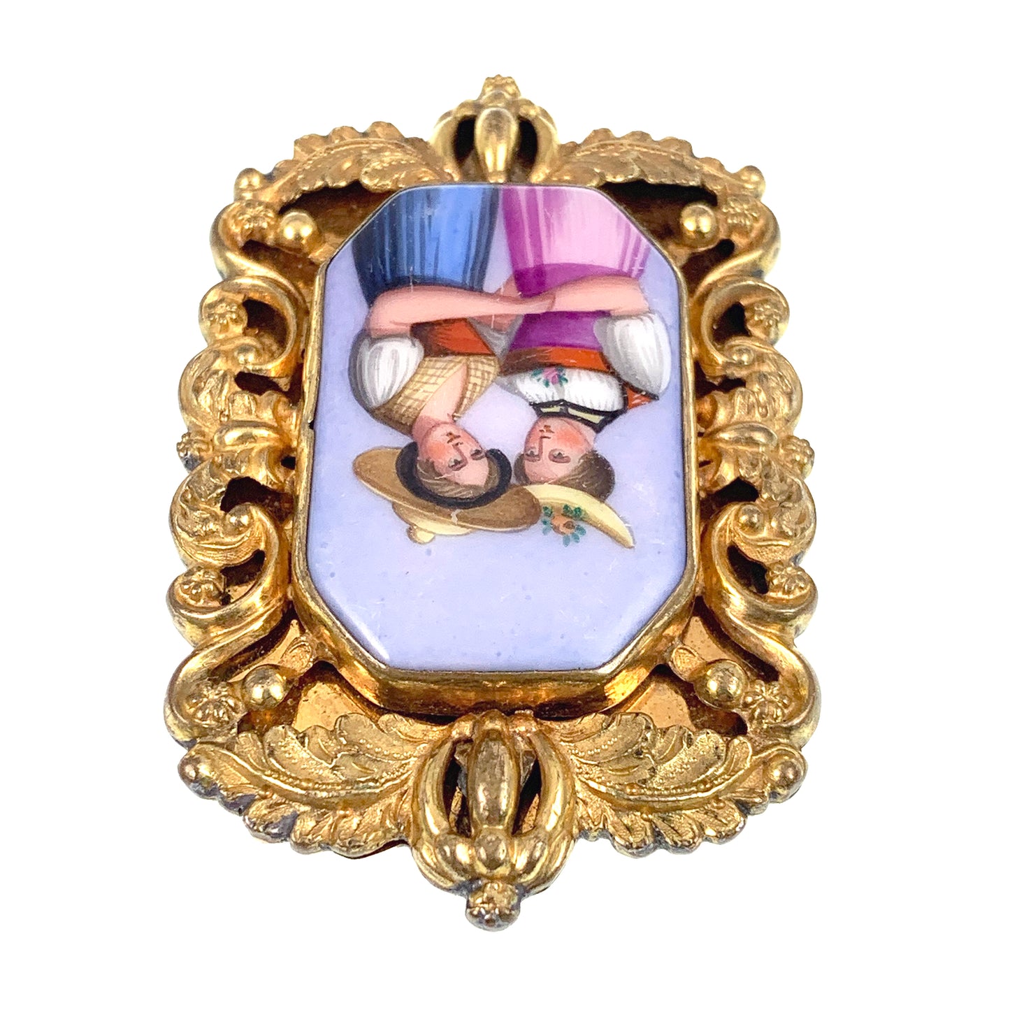 Antique 18K Hand Painted Porcelain Brooch