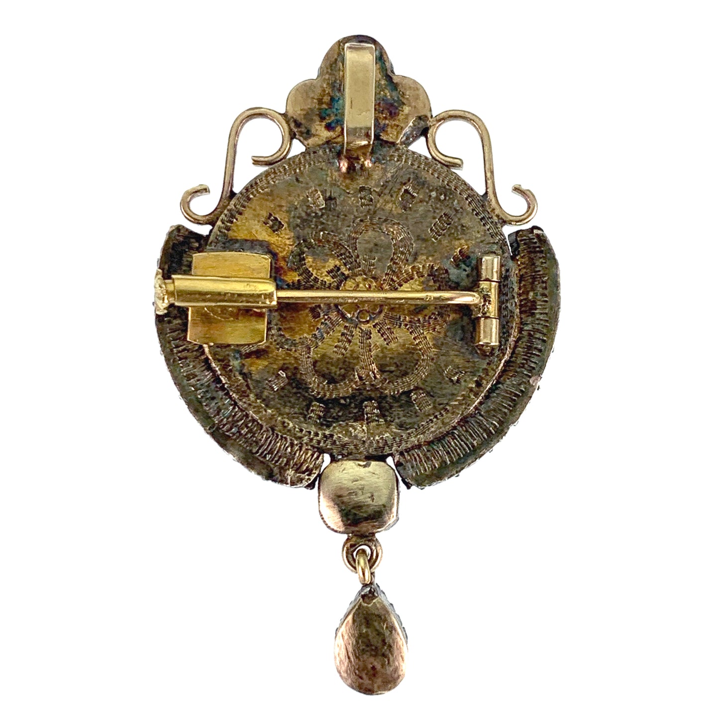Antique 18K, Silver, Diamond, Emerald, Topaz & Hand Painted Enamel Portrait Brooch