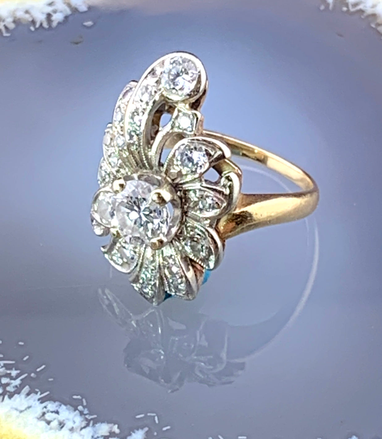 Vintage 14K & Diamond Floral Cocktail Ring