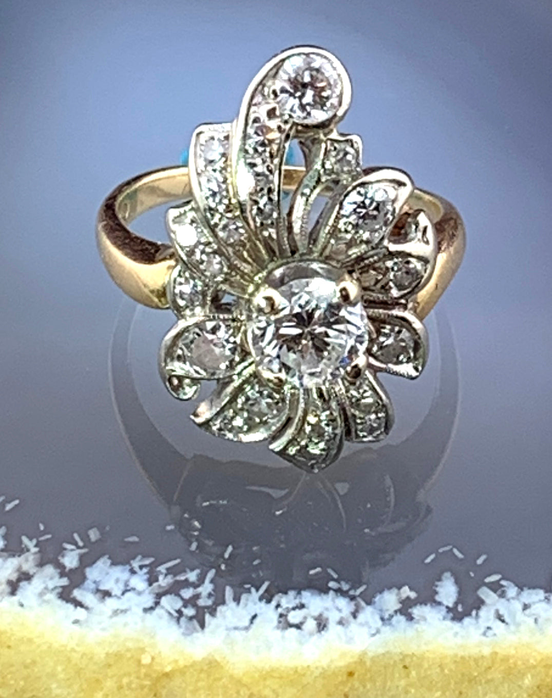Vintage 14K & Diamond Floral Cocktail Ring