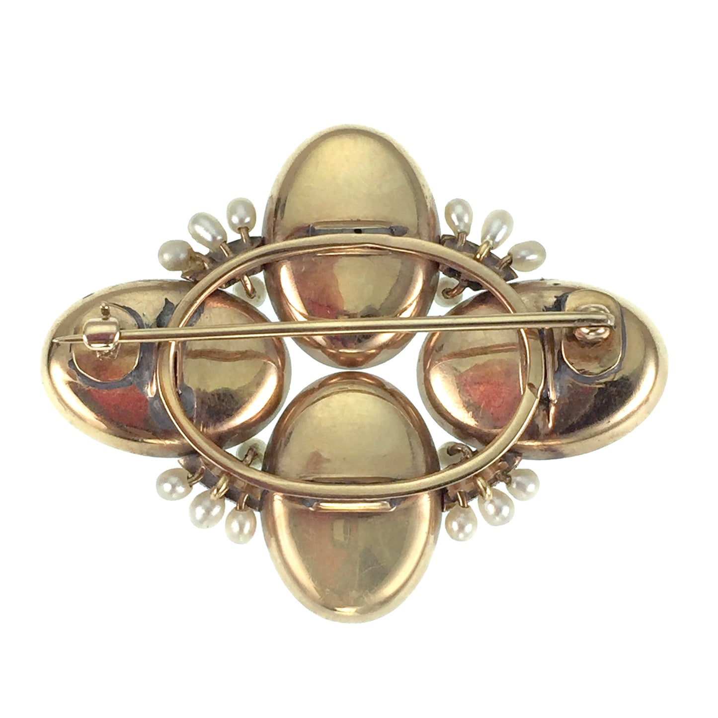 Antique 12K, Pearl, Mother Of Pearl & Enamel Brooch