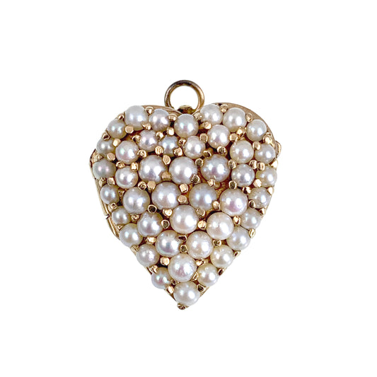 SOLD Antique 14K & Seed Pearl Locket Heart Brooch/Pendant