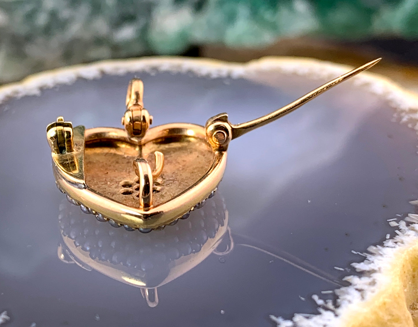 SOLD Antique 14K, Seed Pearl & Diamond Heart Brooch/Pendant