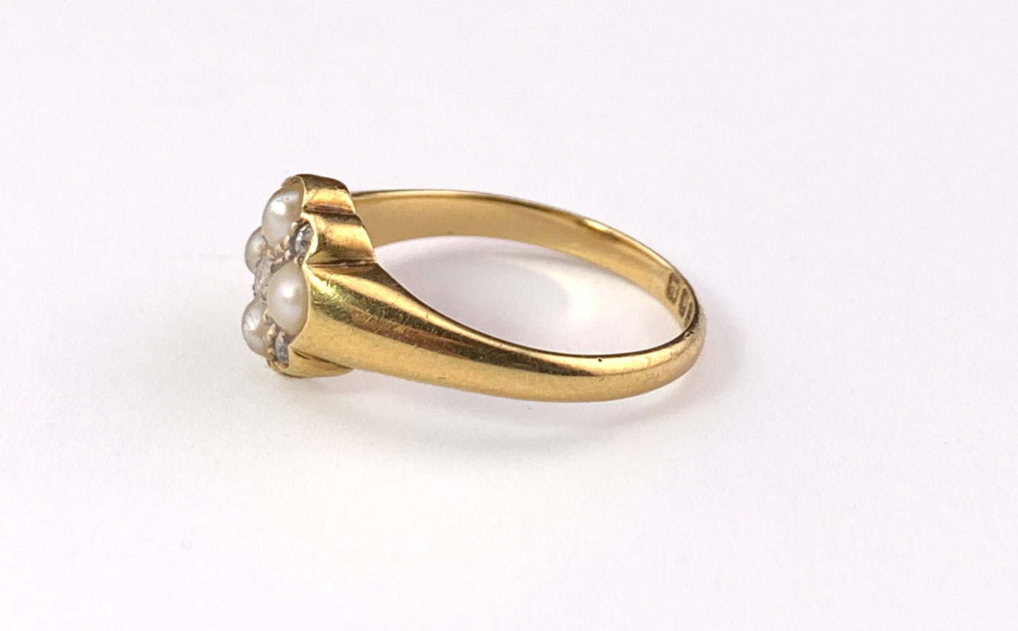Antique 18K, Diamond & Pearl Ring