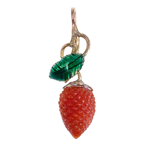SOLD Antique French 18K, Coral & Enamel Berry Charm/Pendant