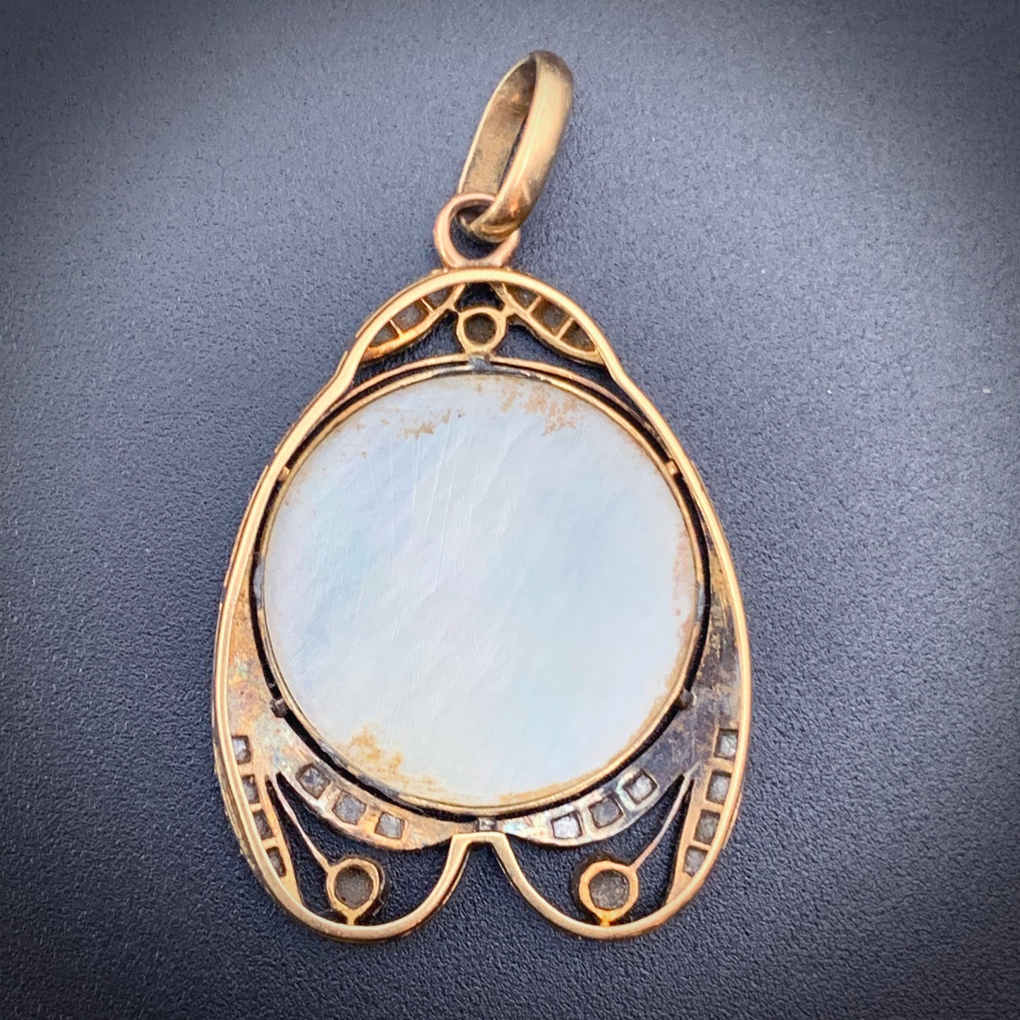 SOLD Antique 18K, Diamond & Mother Of Pearl St. Mary Pendant