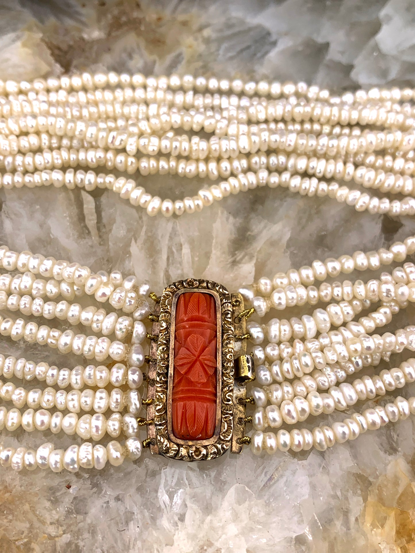 Antique 12K, Coral & Pearl Choker Necklace