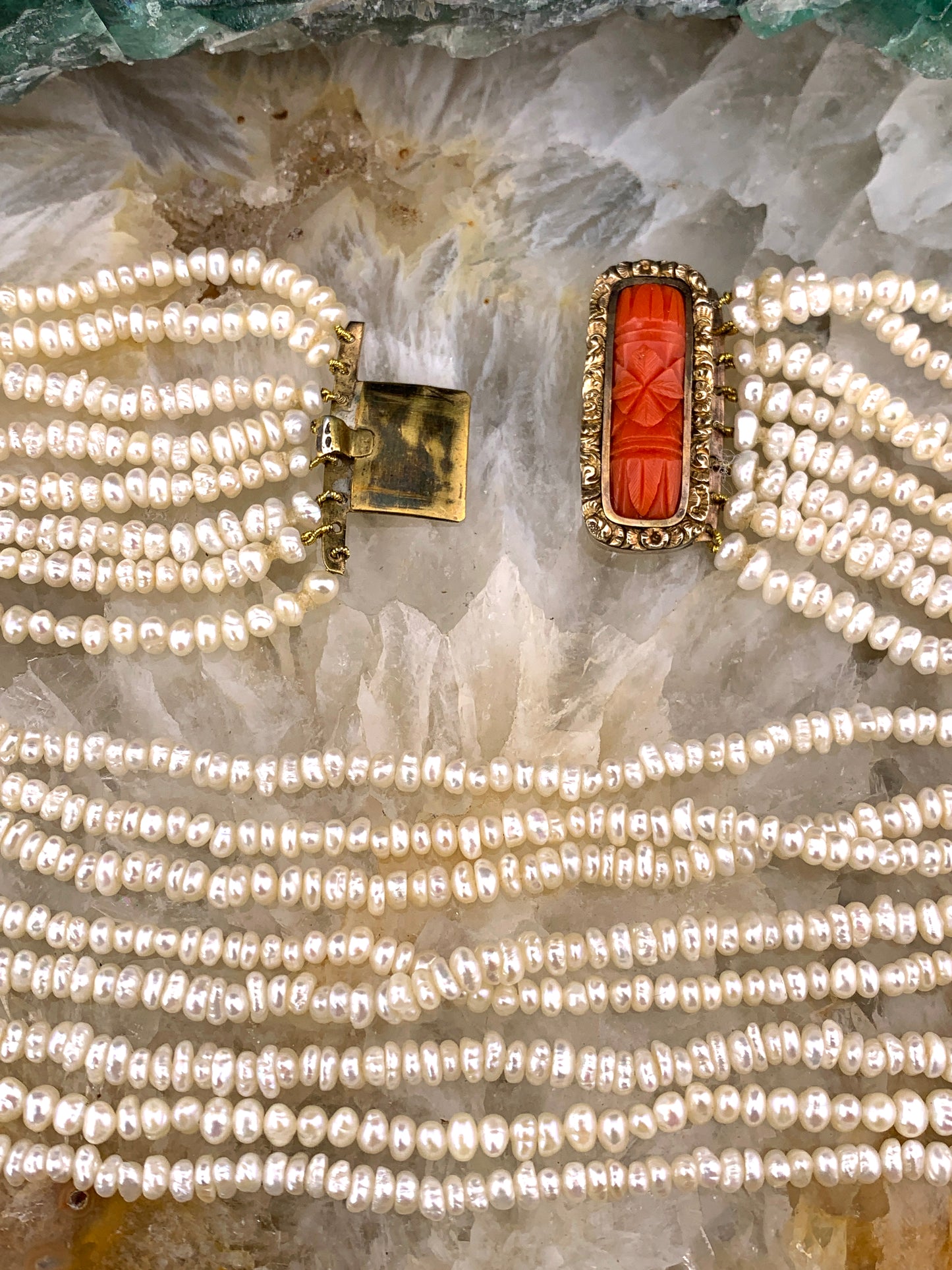 Antique 12K, Coral & Pearl Choker Necklace