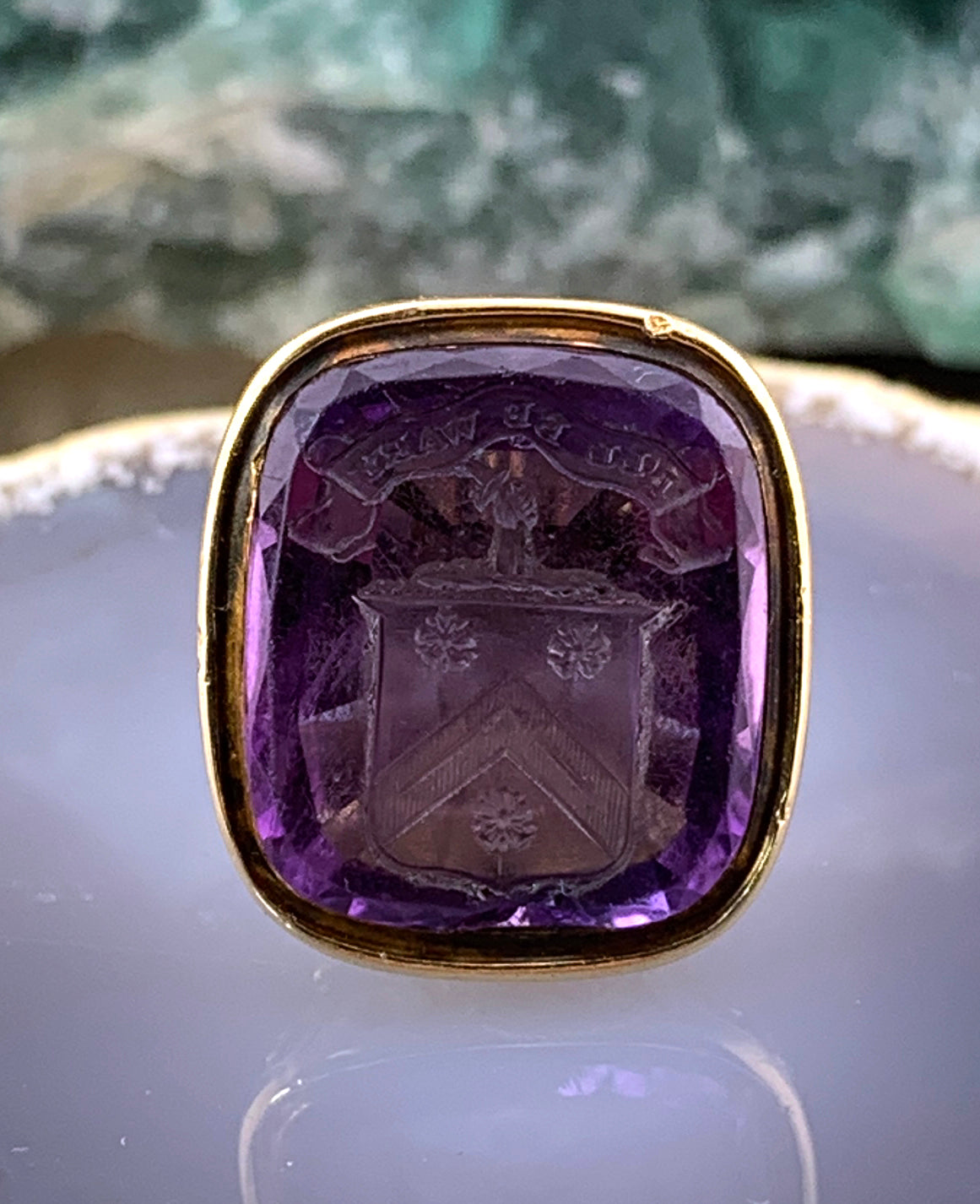 Antique 15K & Amethyst Intaglio Watch Fob