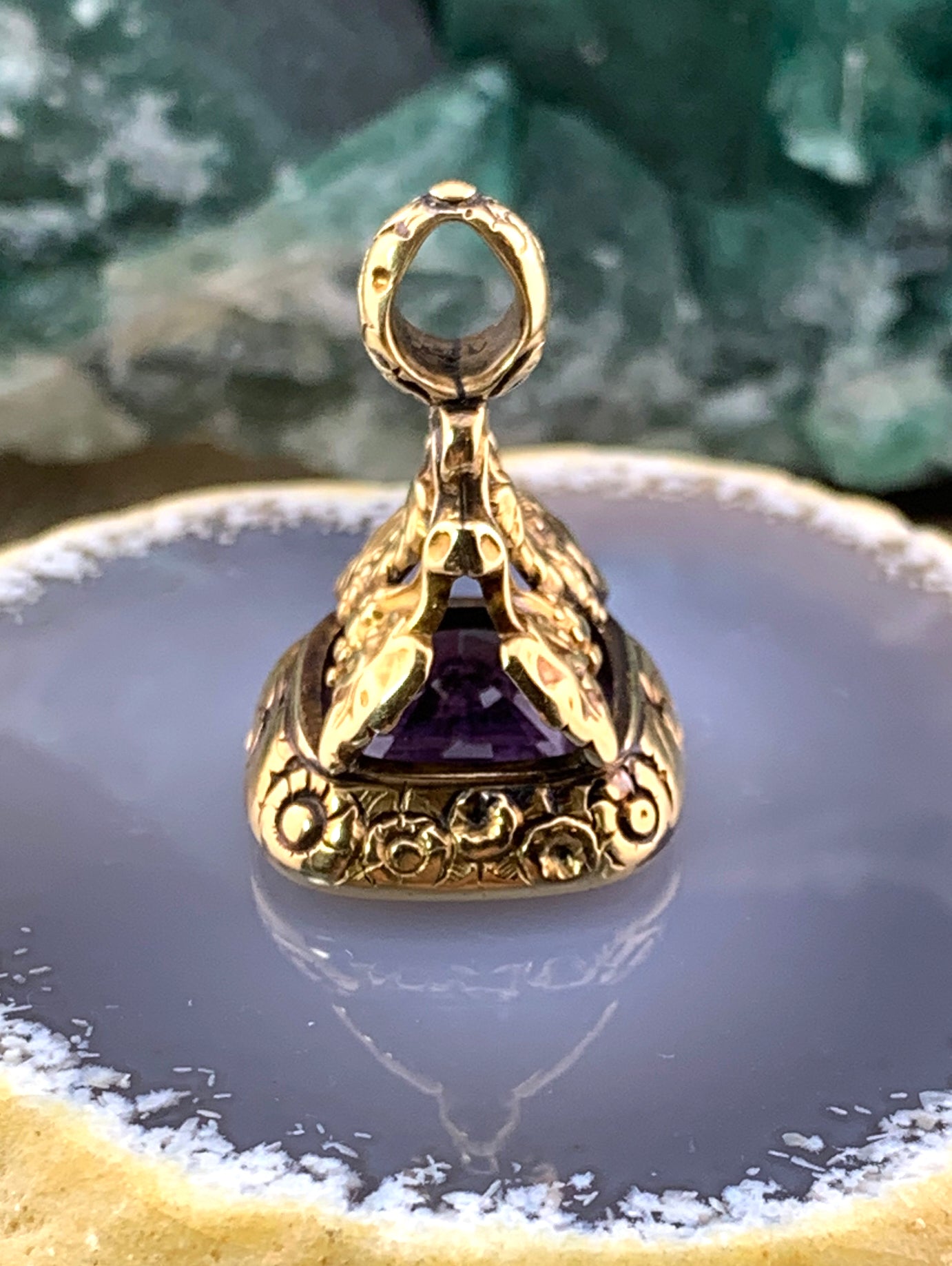 Antique 15K & Amethyst Intaglio Watch Fob