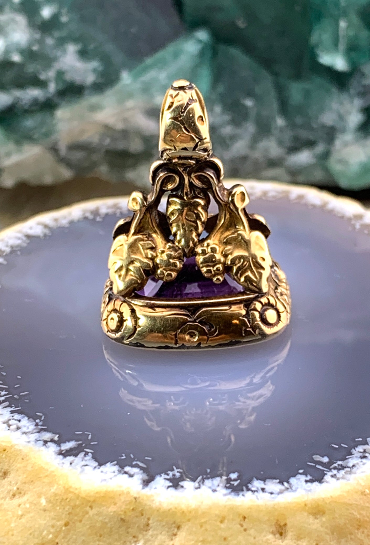 Antique 15K & Amethyst Intaglio Watch Fob