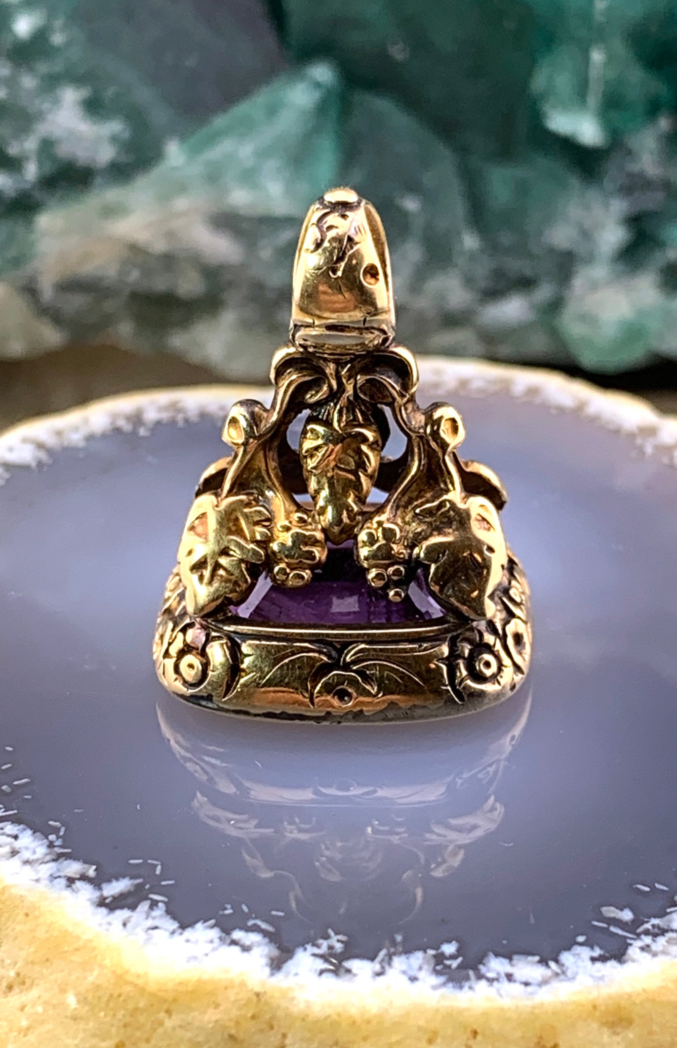 Antique 15K & Amethyst Intaglio Watch Fob