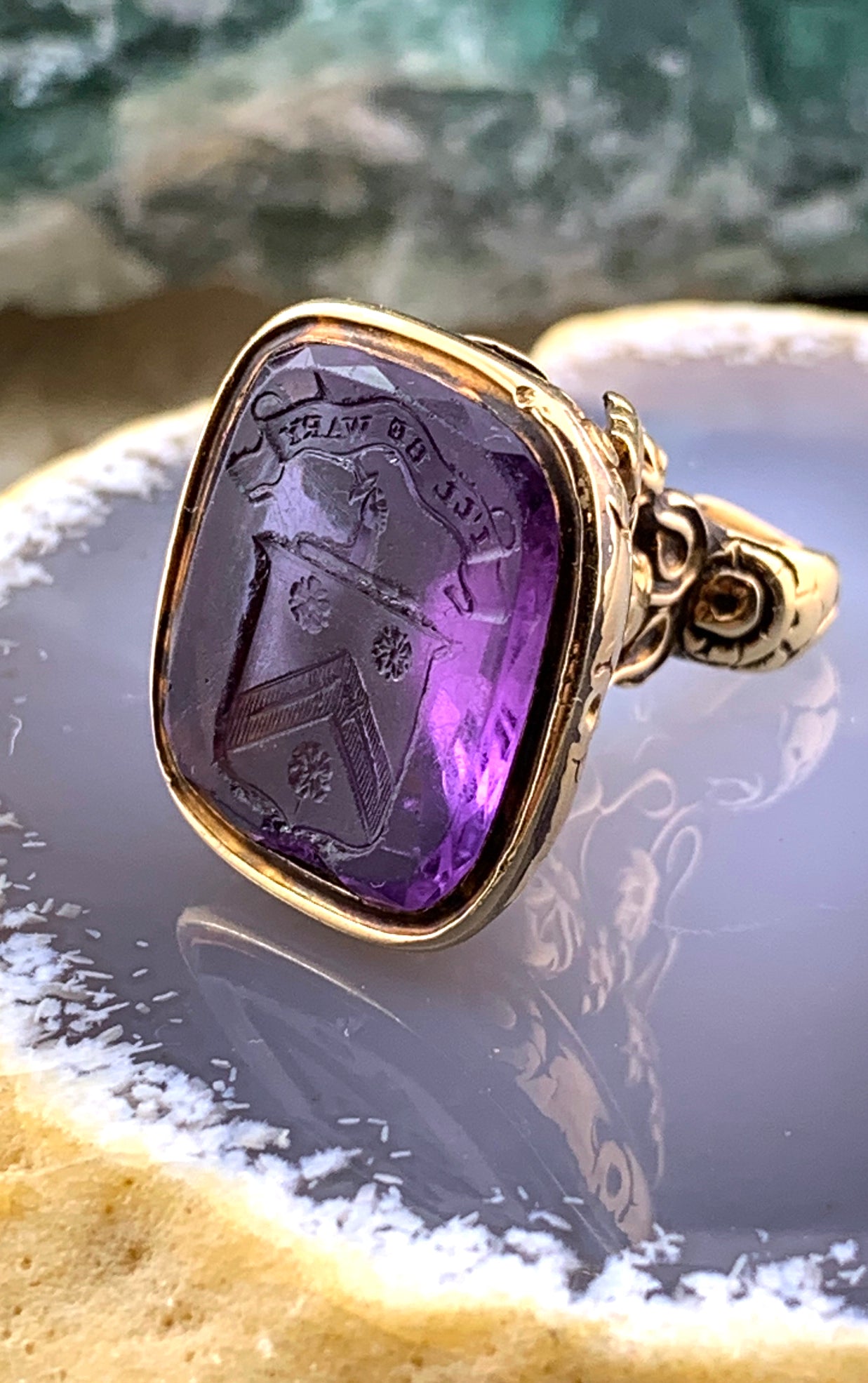 Antique 15K & Amethyst Intaglio Watch Fob