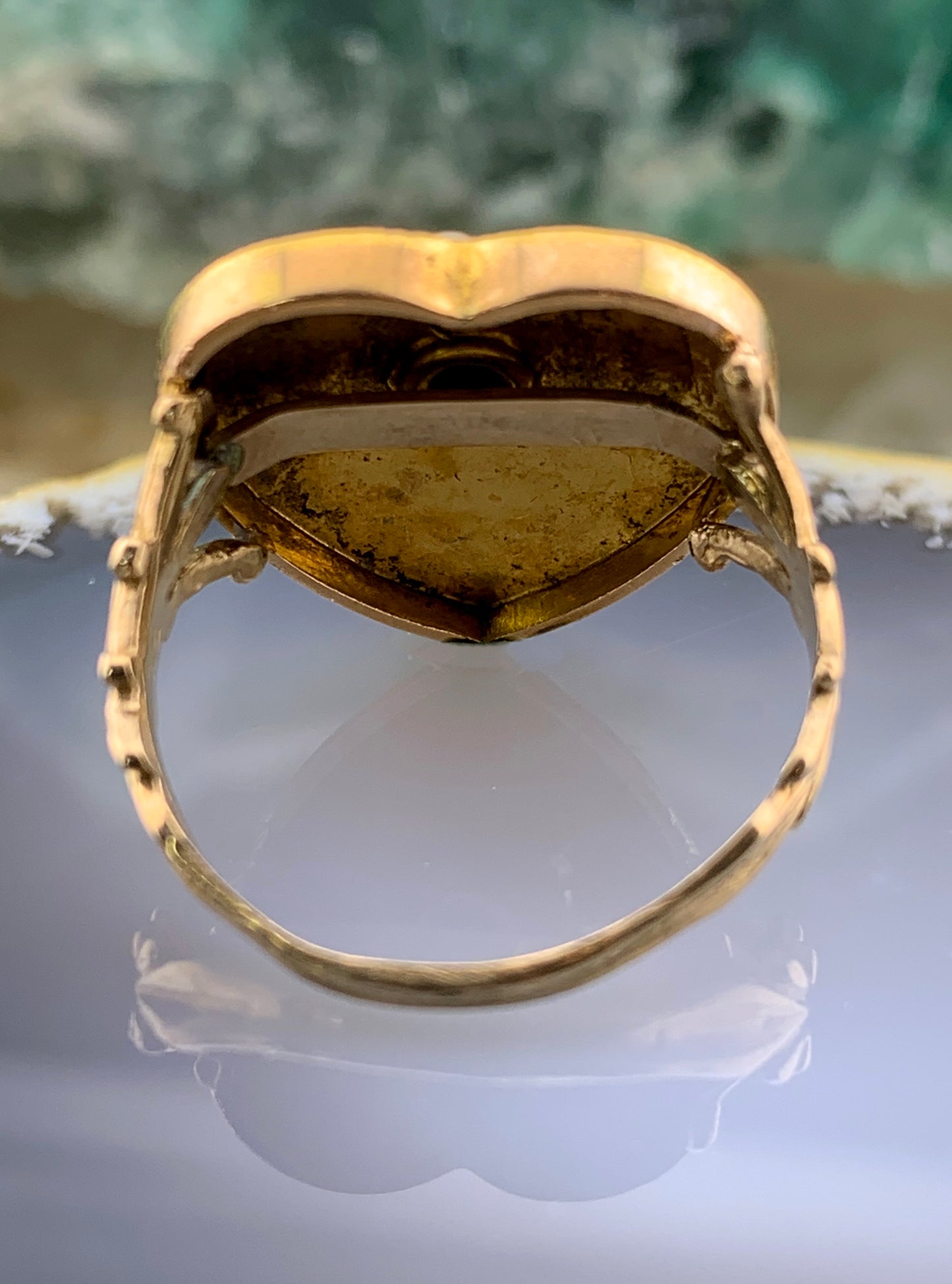 Antique 18K, 14K, Seed Pearl & Enamel Heart Conversion Ring